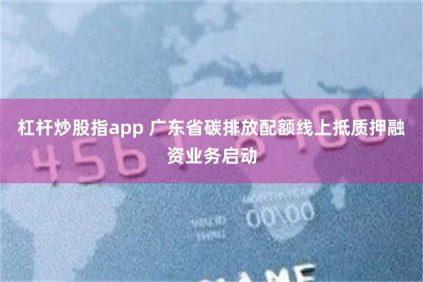 杠杆炒股指app 广东省碳排放配额线上抵质押融资业务启动