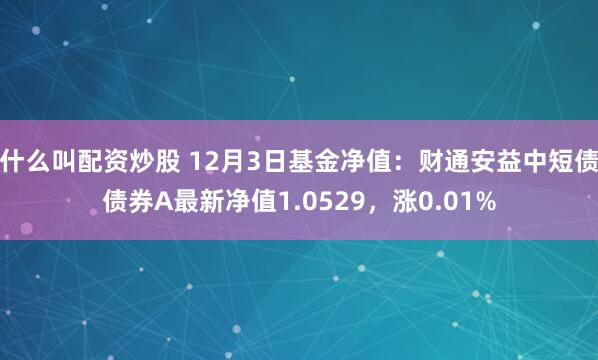 什么叫配资炒股 12月3日基金净值：财通安益中短债债券A最新净值1.0529，涨0.01%