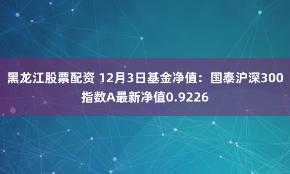 黑龙江股票配资 12月3日基金净值：国泰沪深300指数A最新净值0.9226