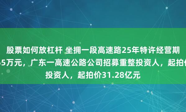 股票如何放杠杆 坐拥一段高速路25年特许经营期，日均收入65万元，广东一高速公路公司招募重整投资人，起拍价31.28亿元